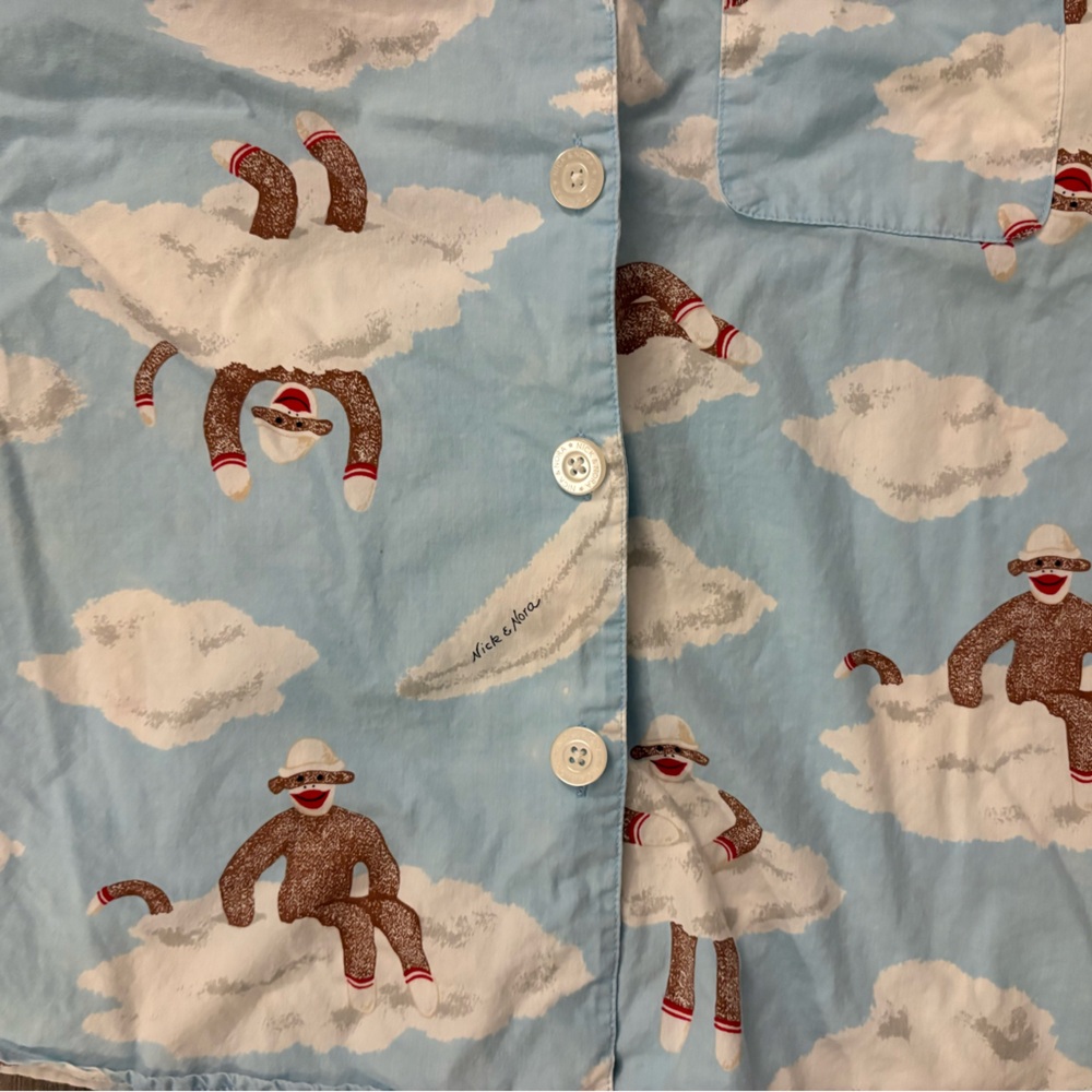 Nick & Nora Cotton Sock Monkey Cloud Pajama Set Size Small - Picture 3 of 12